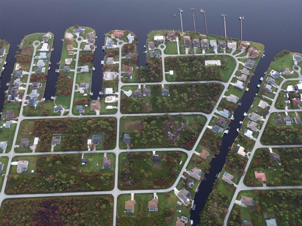 Sunrise view from high above Gulf Cove in Port Charlotte down on my neighborhood by the Myakka River.